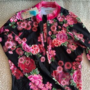 Johnny Was Black and Pink Floral Rash guard NTW